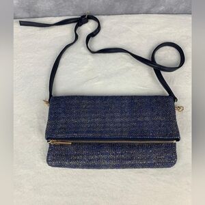 Deux Lux Gold Chain Crossbody Fold-over Purse Tweed /Woven